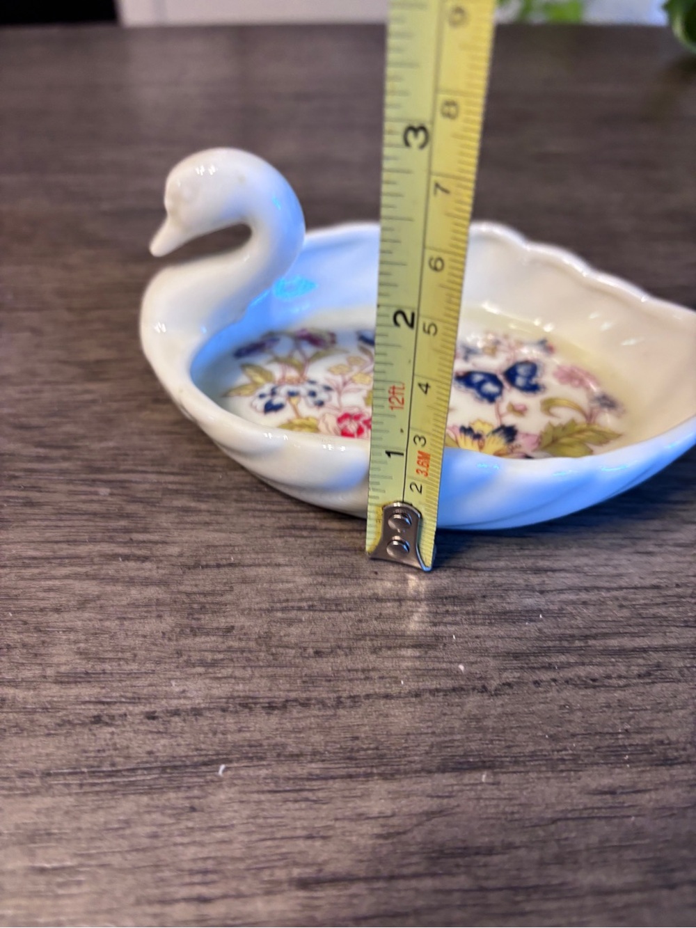 Vintage Porcelain Swan Trinket Dish with Floral Interior - Picture 4 of 6